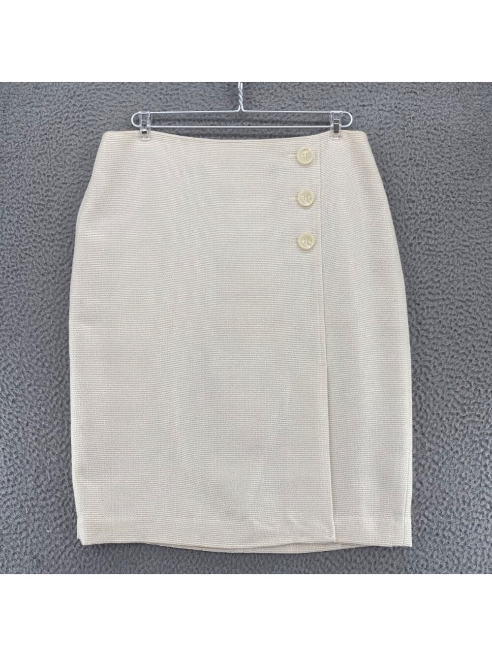 Ann Taylor Skirt Womens 12 Ivory Faux Wrap Asymmetric Buttons Straight & Pencil